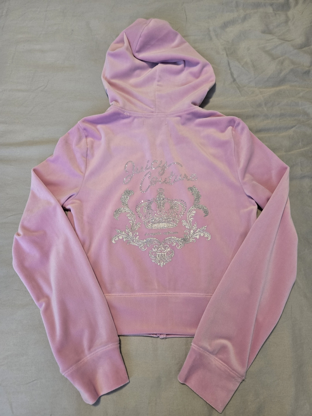 Juicy Couture Velour Zip Up Hoodie with Rhinestones And Crest Emblem S